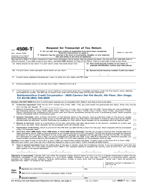 IRS Form 4506-T Request for Transcript of Tax Return
