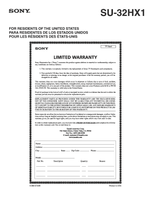 Sony TV Stand Limited Warranty