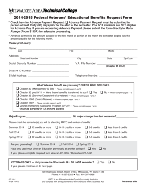 2014-2015 Federal Veterans’ Educational Benefits Request Form