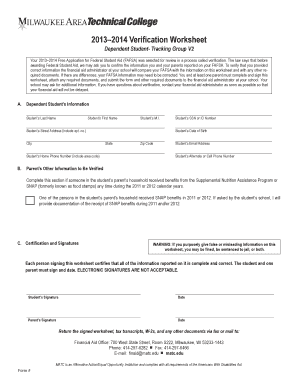 2013–2014 Verification Worksheet