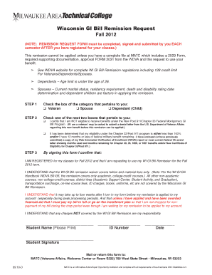 Wisconsin GI Bill Remission Request Form