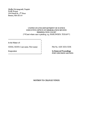 Motion to Change Venue for Immigration Proceedings