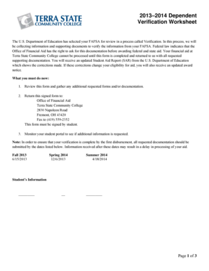 2013–2014 Dependent Verification Worksheet