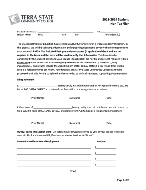 2013-2014 Student Non Tax-Filer Form