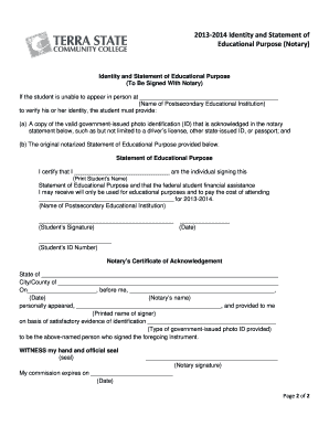 2013-2014 Identity and Statement of Educational Purpose (Notary)