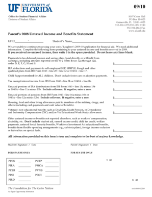 Parent’s 2008 Untaxed Income and Benefits Statement