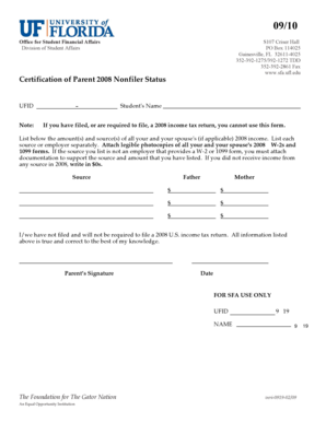 Certification of Parent 2008 Nonfiler Status