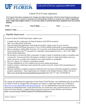Federal TEACH Grant Application