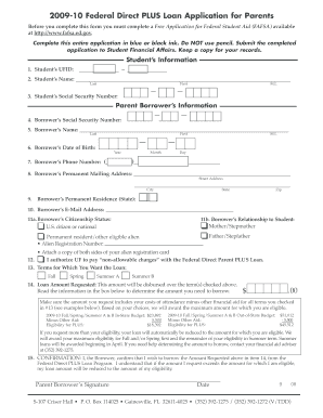 Federal Direct PLUS Loan Application for Parents