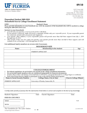 Dependent Student Household Size and College Enrollment Statement