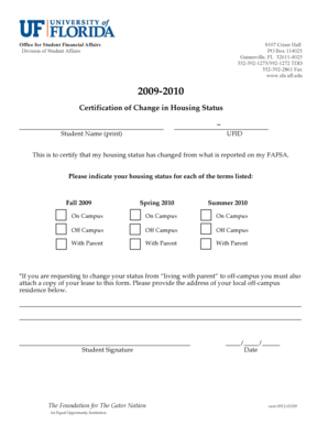 Certification of Change in Housing Status
