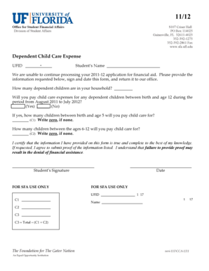 Dependent Child Care Expense Form