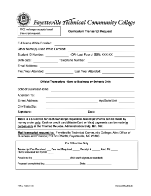Curriculum Transcript Request Form