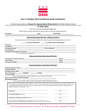 Enrollment Audit Data Verification Form - osse - osse dc