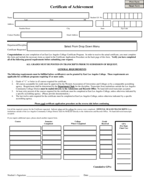East Los Angeles College Certificate of Achievement Application
