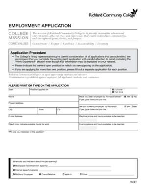 Richland Community College Employment Application