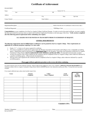 12. Certificate of Achievement - East Los Angeles College - elac