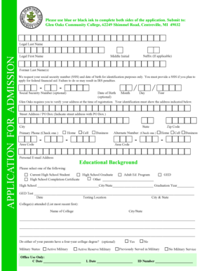 Glen Oaks Community College Application for Admission