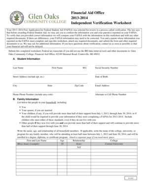 2013-2014 Independent Verification Worksheet