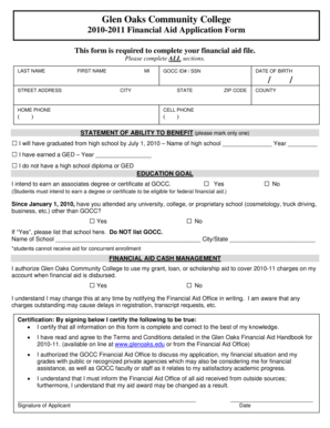 Glen Oaks Community College Financial Aid Application Form
