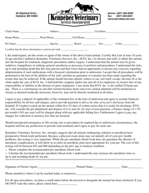 Veterinary Treatment Authorization Form