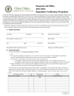 2013-2014 Dependent Verification Worksheet