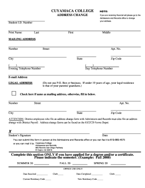 Cuyamaca College Address Change Form