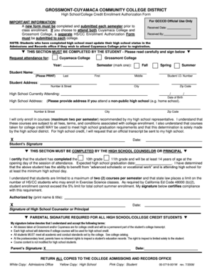 High School/College Credit Enrollment Authorization Form