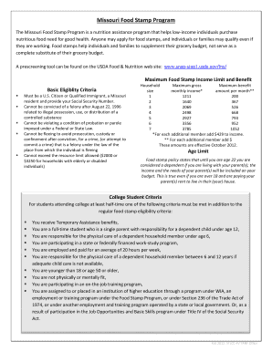 Fillable Online Missouri Food Stamp Program Fax Email Print - pdfFiller