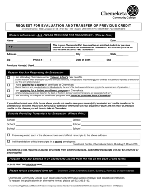 Request for Evaluation and Transfer of Previous Credit