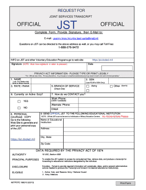 Joint Services Transcript Request Form