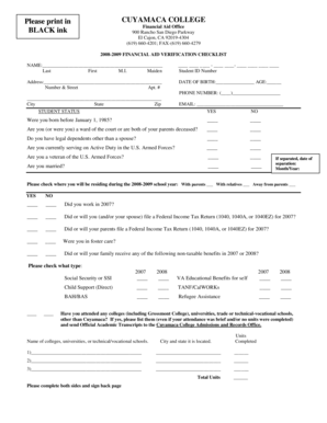 2008-2009 Financial Aid Verification Checklist