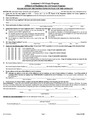 Louisiana GO Grant Residency Affidavit