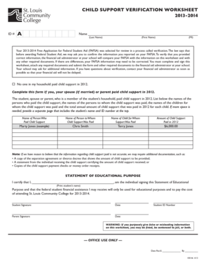Child Support Verification Worksheet