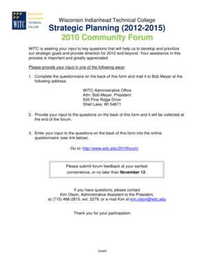 Wisconsin Indianhead Technical College Strategic Planning Questionnaire