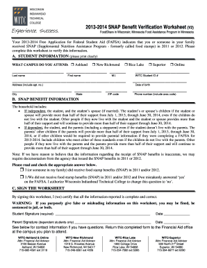 2013-2014 SNAP Benefit Verification Worksheet