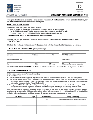 2013-2014 Verification Worksheet