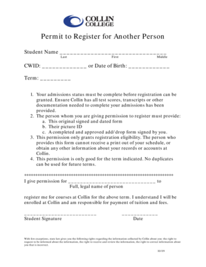 Permit to Register for Another Person