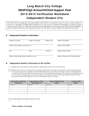 2013–2014 Verification Worksheet