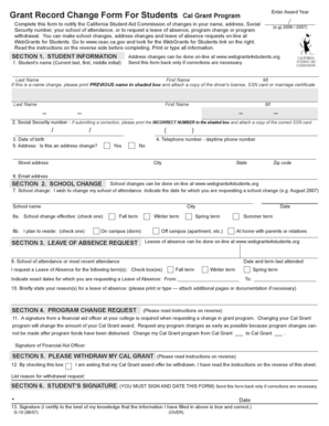 Grant Record Change Form for Students