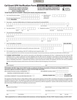 Cal Grant GPA Verification Form