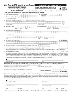 Cal Grant GPA Verification Form