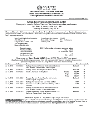 Group Reservation Confirmation Letter - Long Beach City College - lbcc