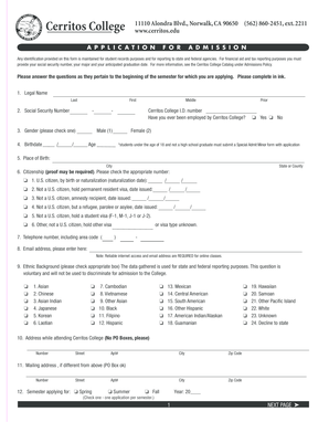 Cerritos College Admission Application