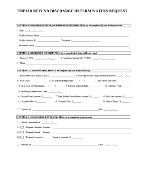 Unpaid Refund Discharge Determination Request