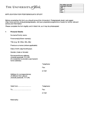 Postgraduate Study Application Form