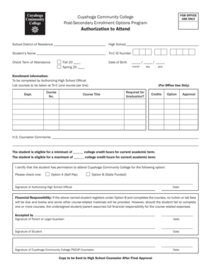 Cuyahoga Community College Authorization to Attend