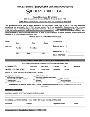 Application for Temporary Employment Positions