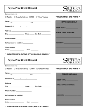 Pay-to-Print Credit Request Form