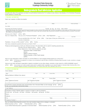 Cleveland State University Dual Admission Application